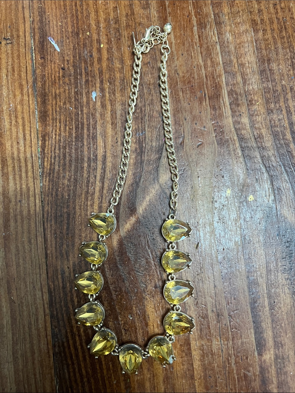 Gold-Tone Yellow Teardrop Crystal Necklace - Women Jewelry